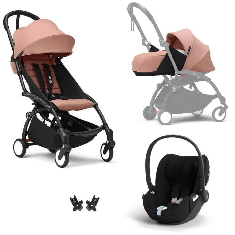 Poussette trio yoyo 3 pack 0+ & 6+ + siège auto cloud t plus black - châssis noir - ginger