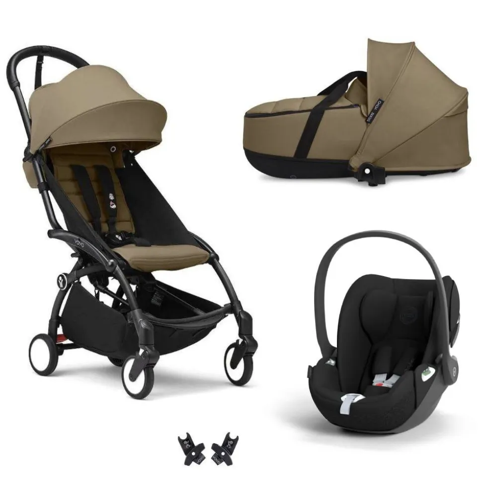 Poussette trio yoyo 3 + siège auto cloud t black + nacelle - châssis noir - toffee