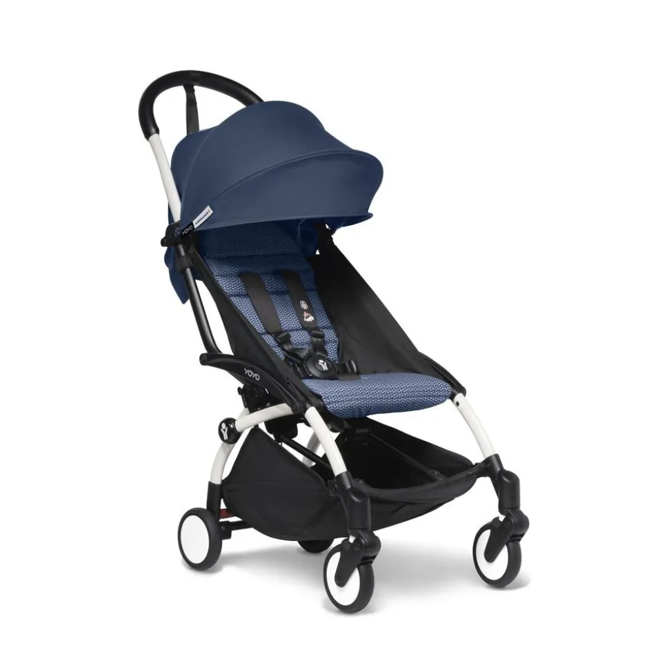 Poussette trio yoyo 3 + siège auto cloud t black + nacelle - châssis blanc - bleu air france