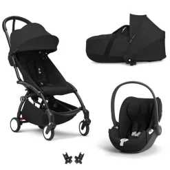 Poussette trio yoyo 3 + siège auto cloud t black + nacelle - châssis noir - noir