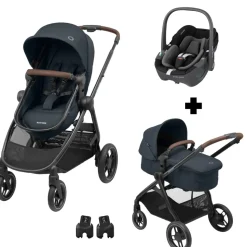 Poussette trio zelia 3 essential graphite + siège auto cabriofix i-size + nacelle