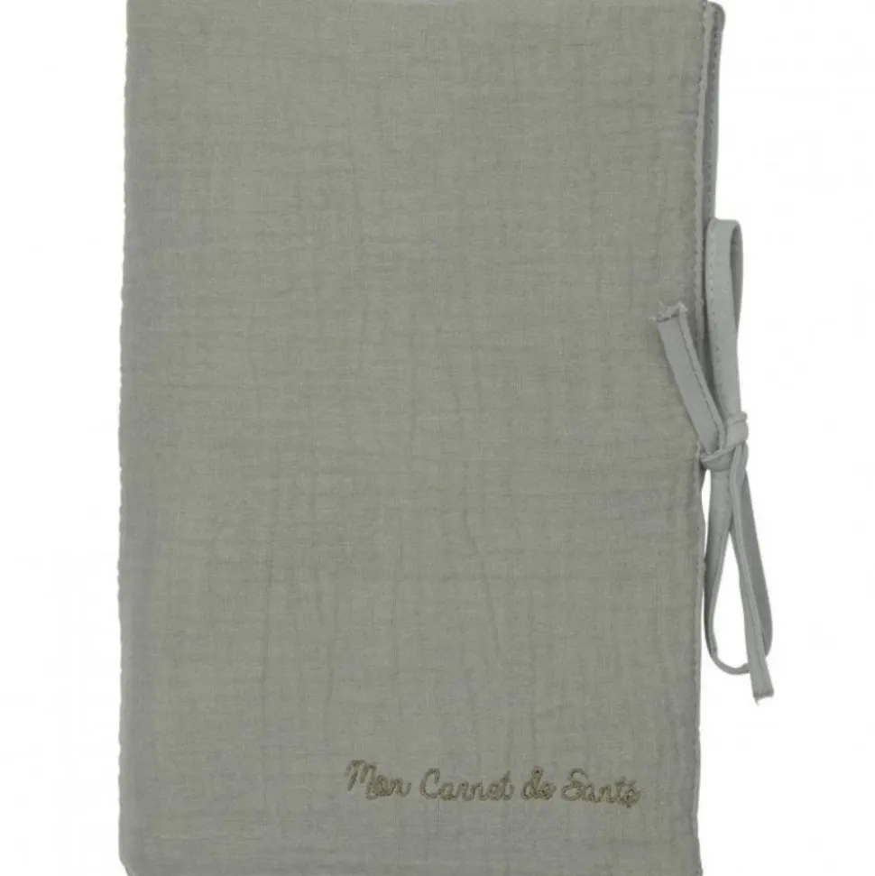 Protège carnet de santé gaze de coton vert de gris