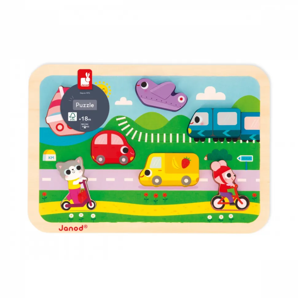 Puzzle en bois chunky véhicules 7 pièces