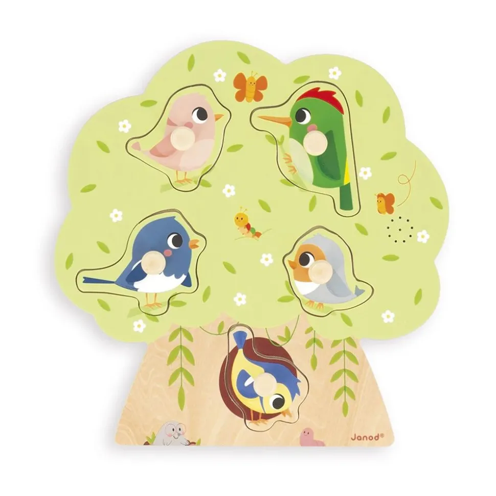 Puzzle sonore en bois enfant 5 pièces oiseau