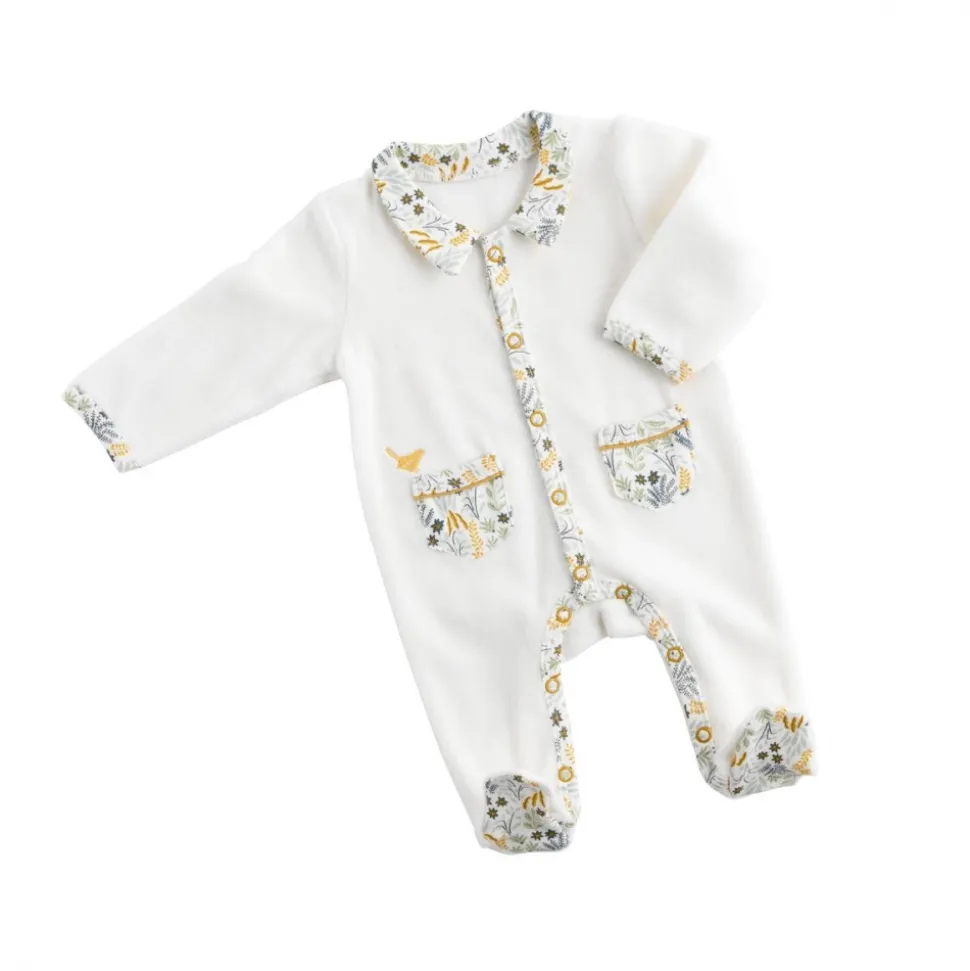 Pyjama bébé blanc 3 mois col motif végétal promenons nous