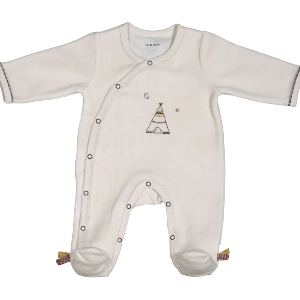 Pyjama bébé velours beige naissance timouki