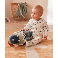 Pyjama bébé velours blanc dinosaures et girafes naissance