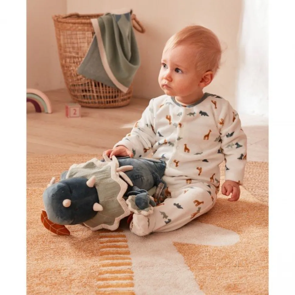 Pyjama bébé velours blanc dinosaures et girafes naissance