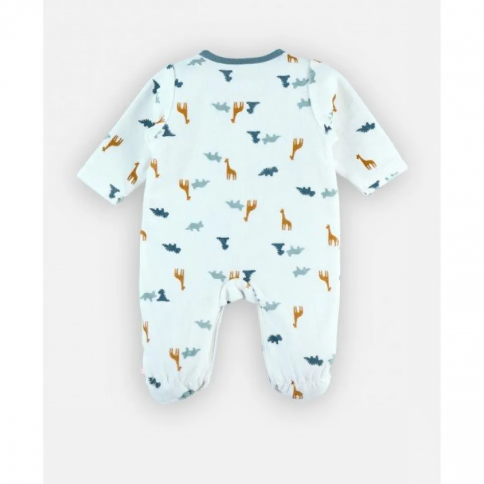 Pyjama bébé velours blanc dinosaures et girafes naissance