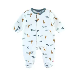 Pyjama bébé velours blanc dinosaures et girafes naissance