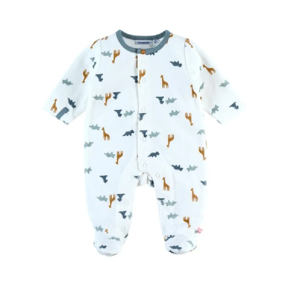 Pyjama bébé velours blanc dinosaures et girafes naissance