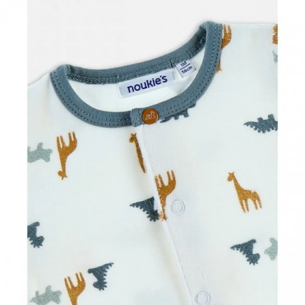 Pyjama bébé velours blanc dinosaures et girafes naissance