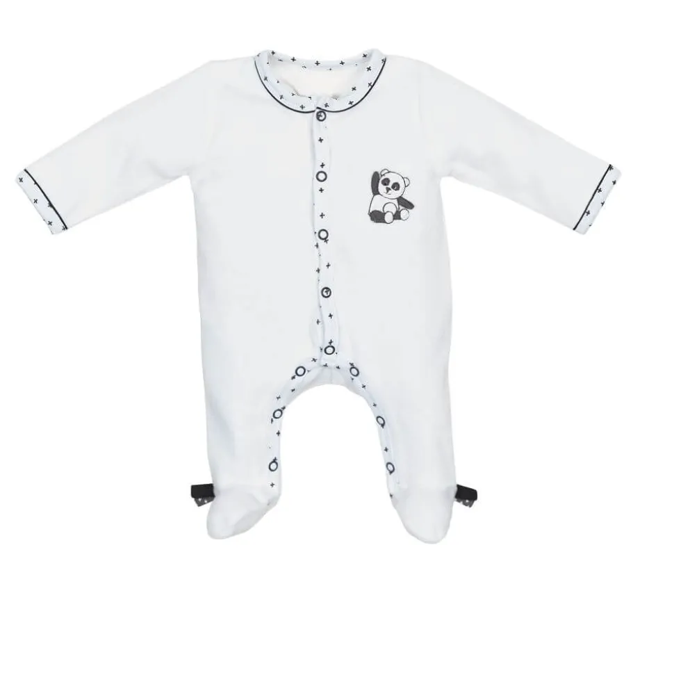 Pyjama bébé velours blanc 3 mois ouverture devant panda chao chao
