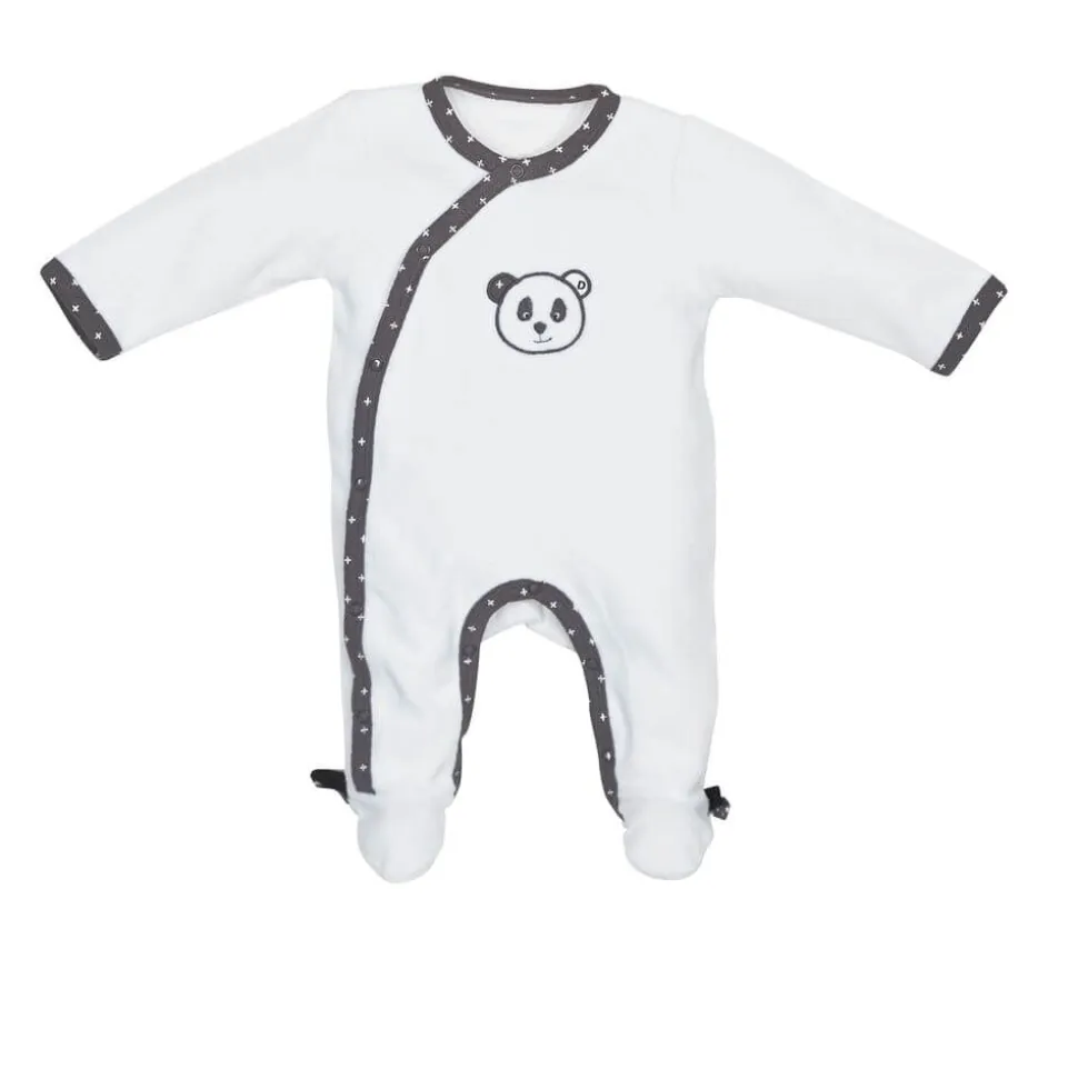 Pyjama bébé velours blanc 3 mois ouverture côté panda chao chao