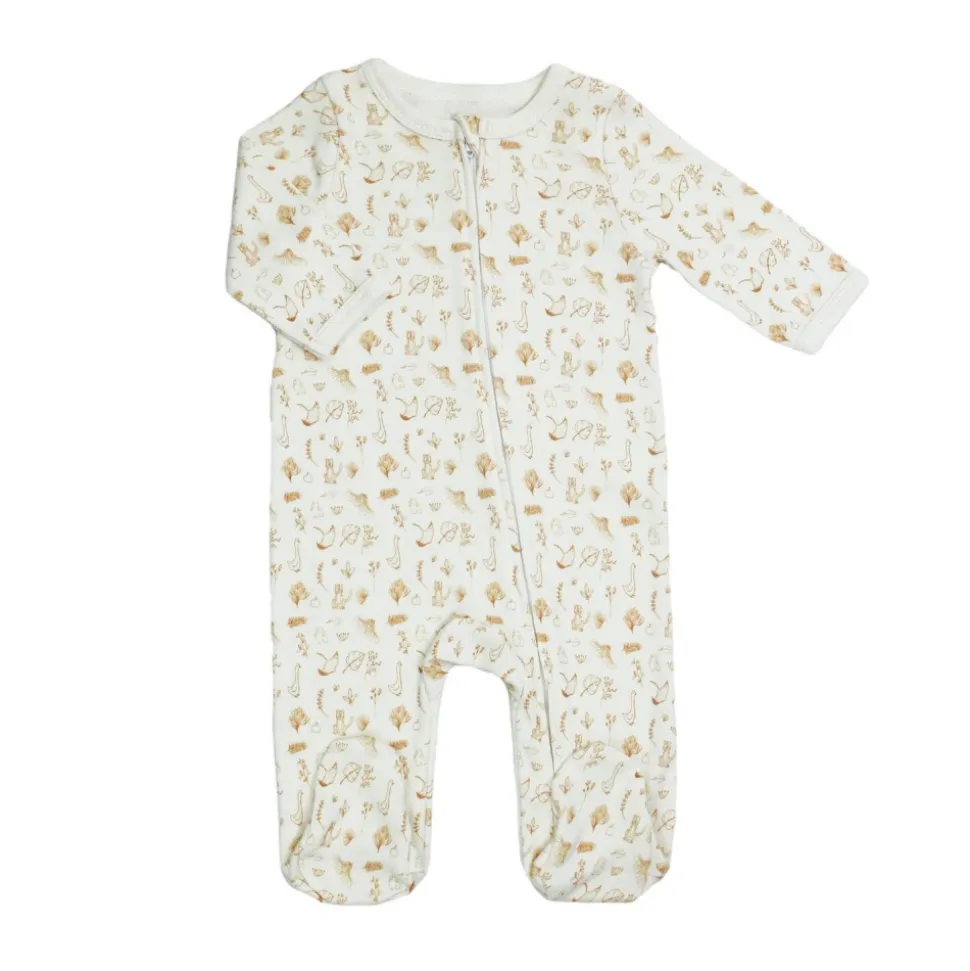 Pyjama coton zip 1 mois aop ecru
