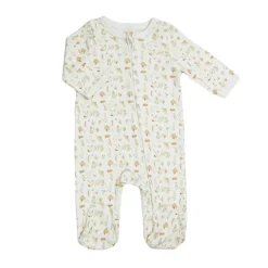 Pyjama coton zip 3 mois aop ecru