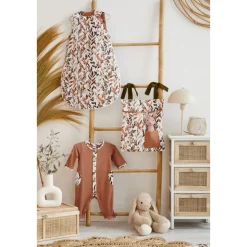 Pyjama hiver en maille bouclette cassonade / imprimé feuillages - 3 mois