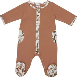 Pyjama hiver en maille bouclette cassonade / imprimé feuillages - 1 mois