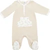 Pyjama été en coton beige / imprimé feuilles & libellules - 1 mois