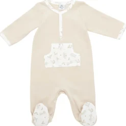 Pyjama été en coton beige / imprimé feuilles & libellules - 1 mois