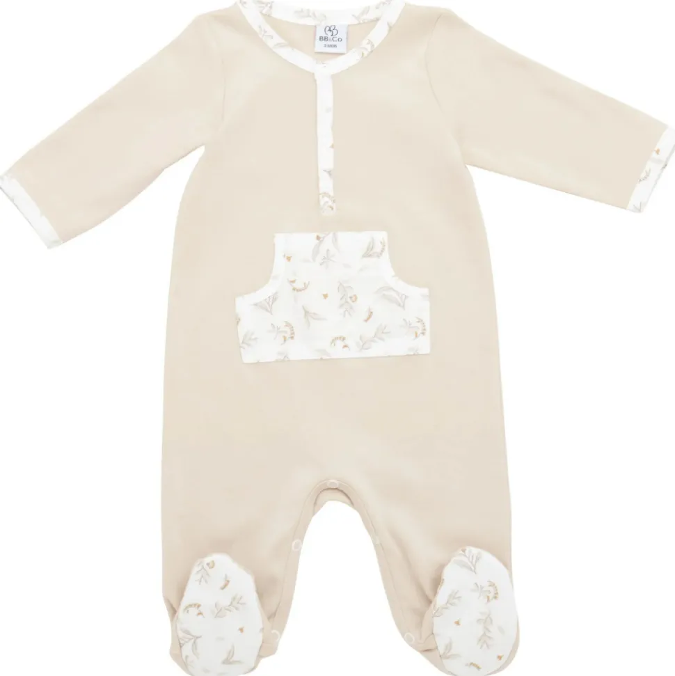Pyjama été en coton beige / imprimé feuilles & libellules - 1 mois