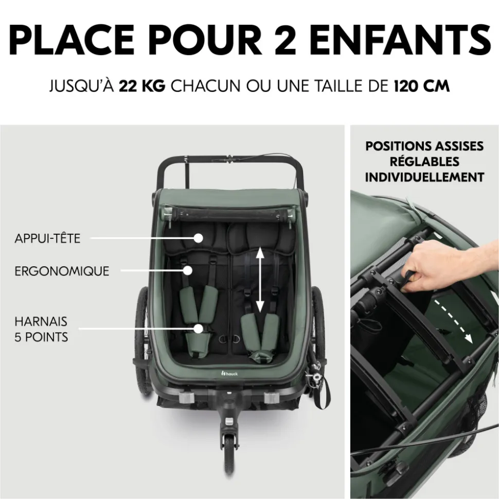 Remorque de vélo byke n walk duo dark green