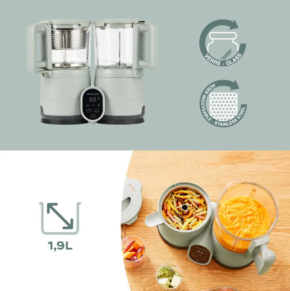 Robot cuiseur bébé nutribaby glass celadon green avec 2 babybols 250 ml
