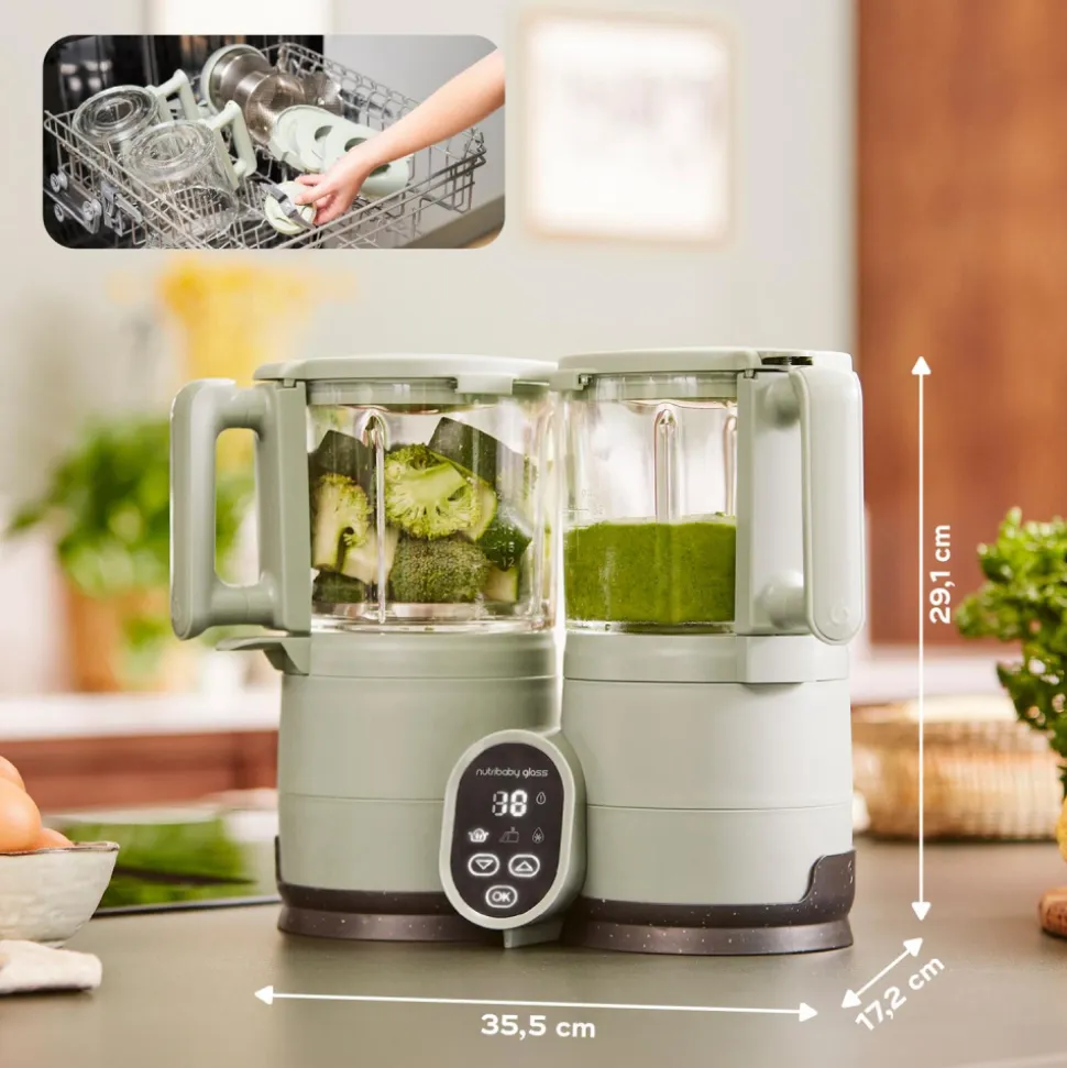 Robot cuiseur bébé nutribaby glass celadon green avec 2 babybols 250 ml