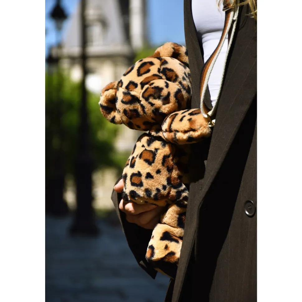 Sac bandoulière ours en peluche 30 cm léopard