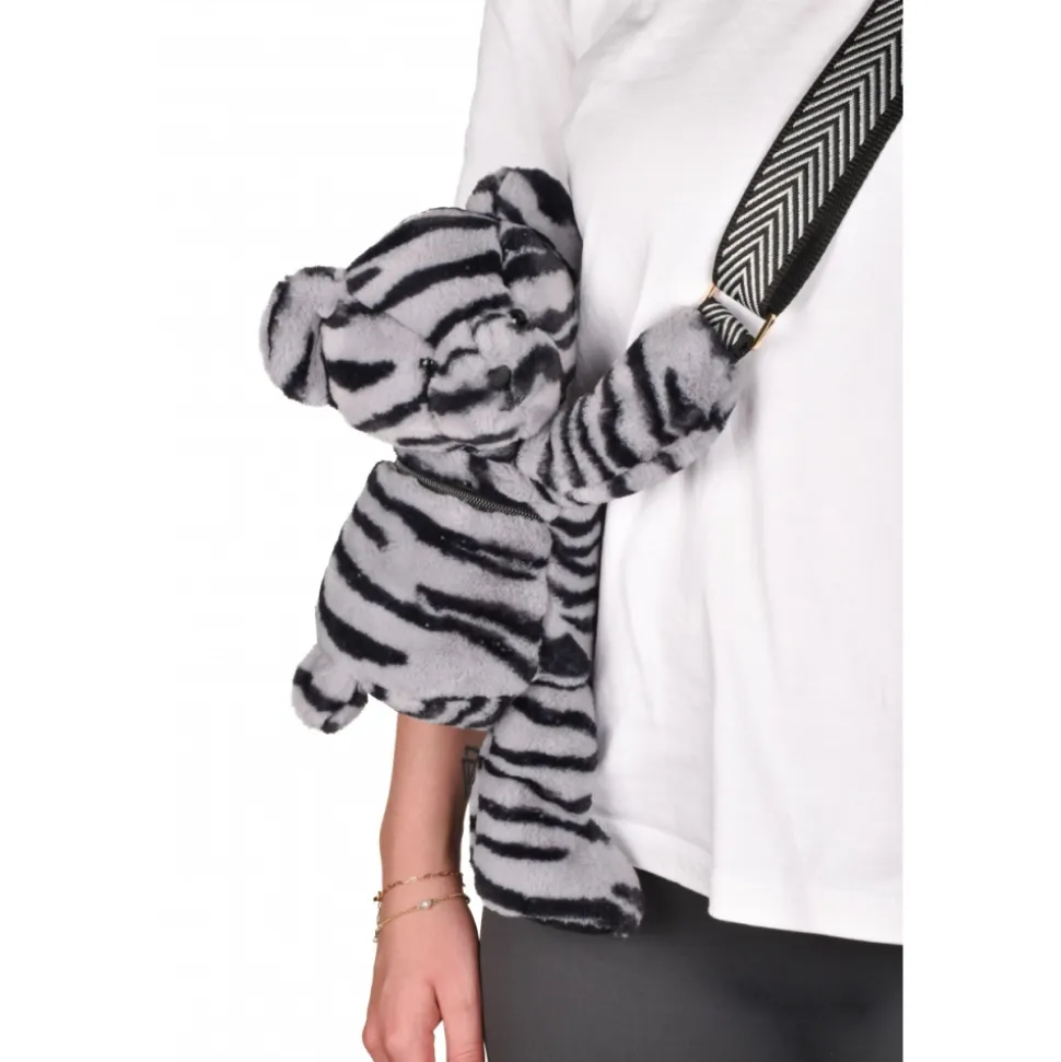 Sac bandoulière ours en peluche 30 cm zébré