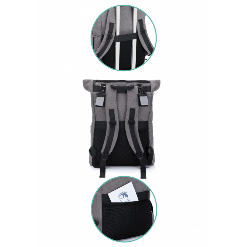 Sac à dos à langer rolltop tokio mélange gris
