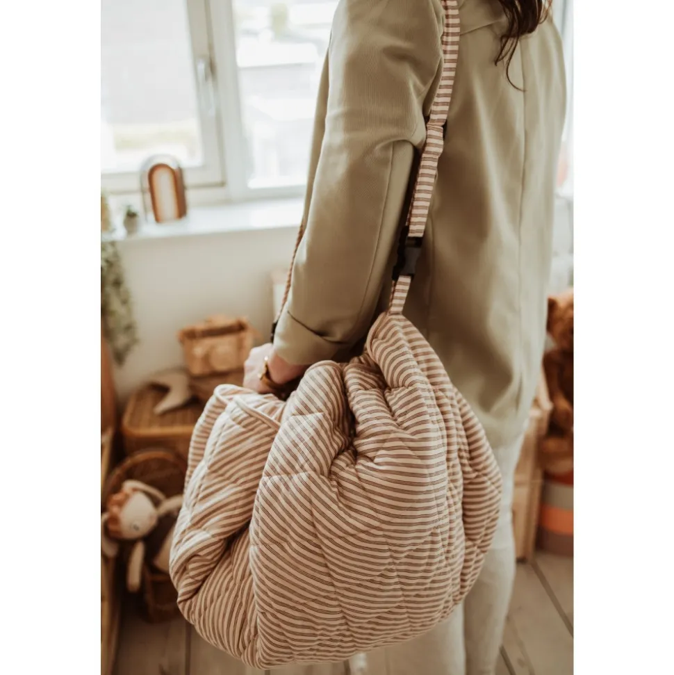 Sac à jouets / tapis d'éveil 2 en 1 en coton bio soft brown stripes