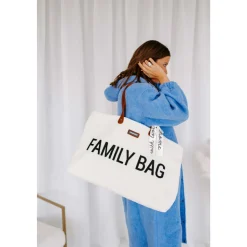Sac à langer family bag teddy bouclette écru