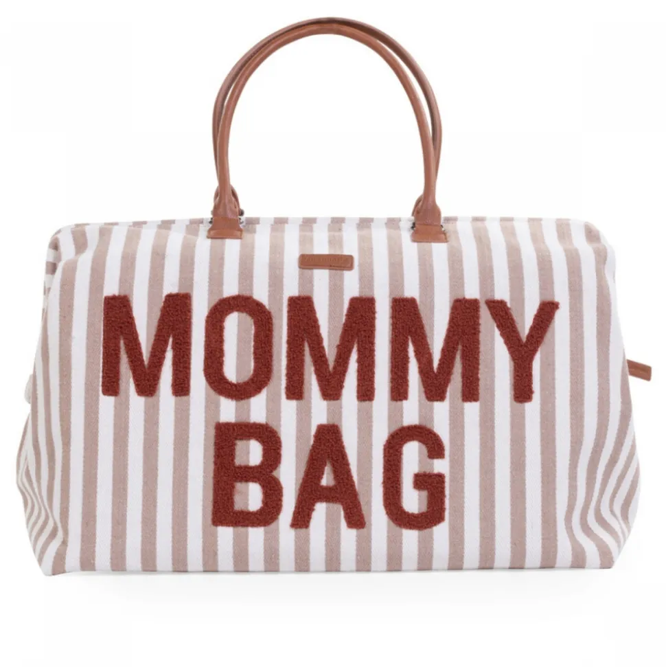 Sac à langer mommy bag rayures nude et terracotta