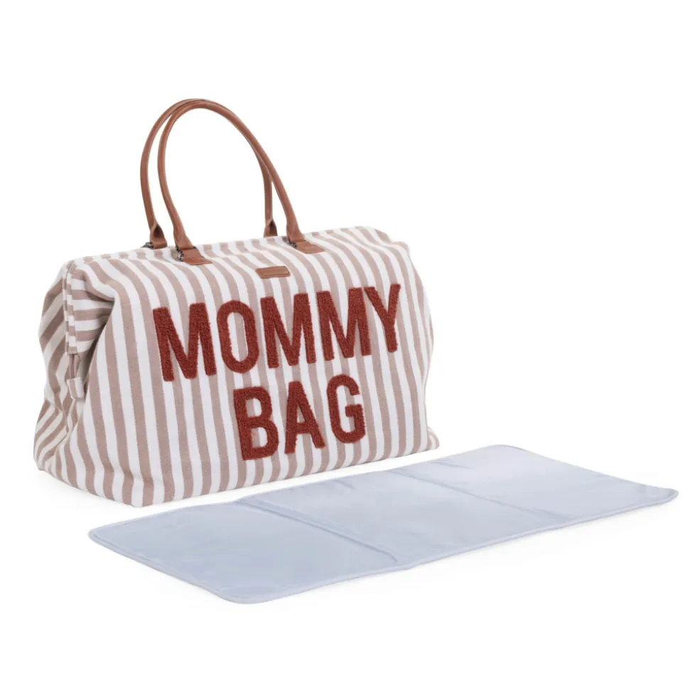 Sac à langer mommy bag rayures nude et terracotta