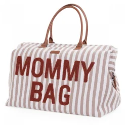 Sac à langer mommy bag rayures nude et terracotta