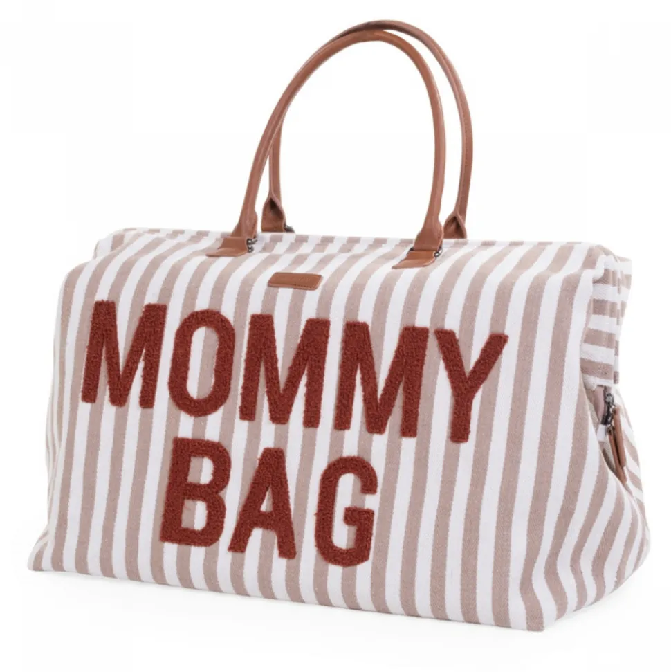 Sac à langer mommy bag rayures nude et terracotta