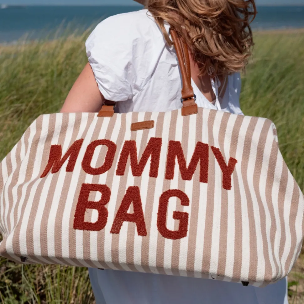 Sac à langer mommy bag rayures nude et terracotta