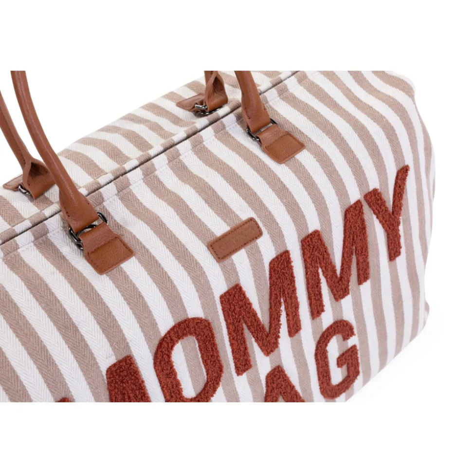 Sac à langer mommy bag rayures nude et terracotta