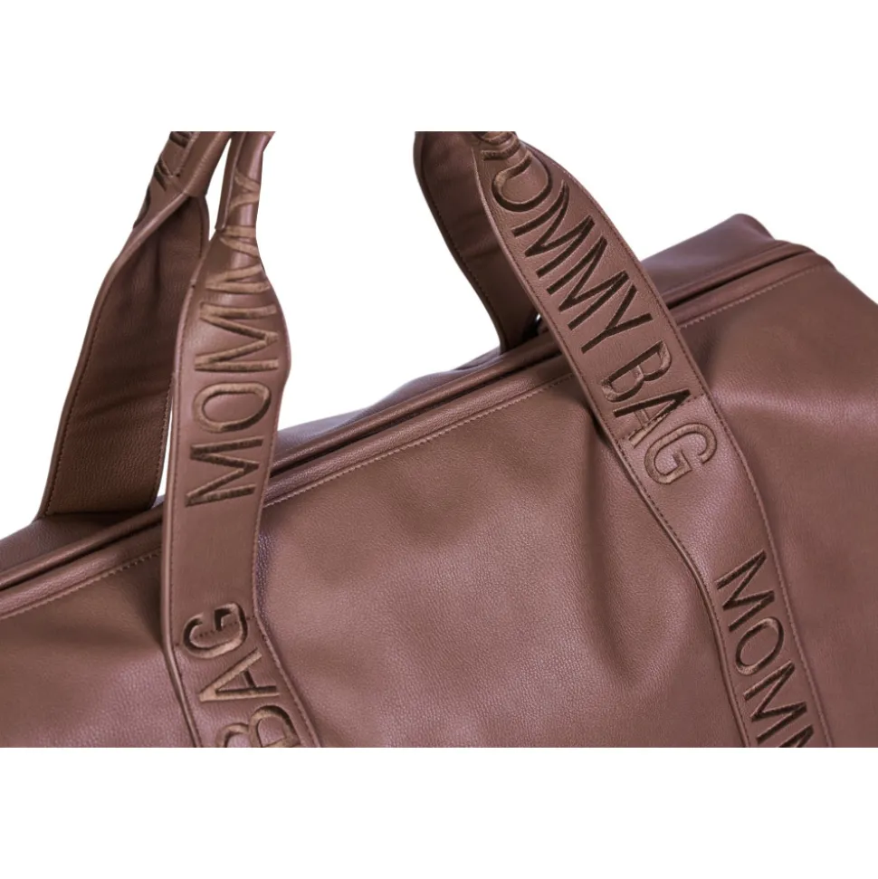 Sac à langer mommy bag signature simili cuir marron foncé