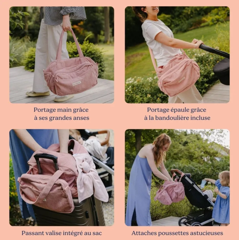 Sac à langer velours côtelé fluffy corduroy corail