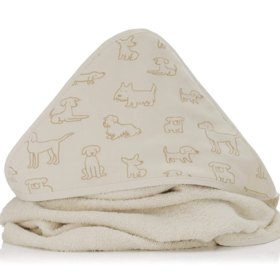 Serviette de bain enfant à capuche 75x75 cm, chien beige