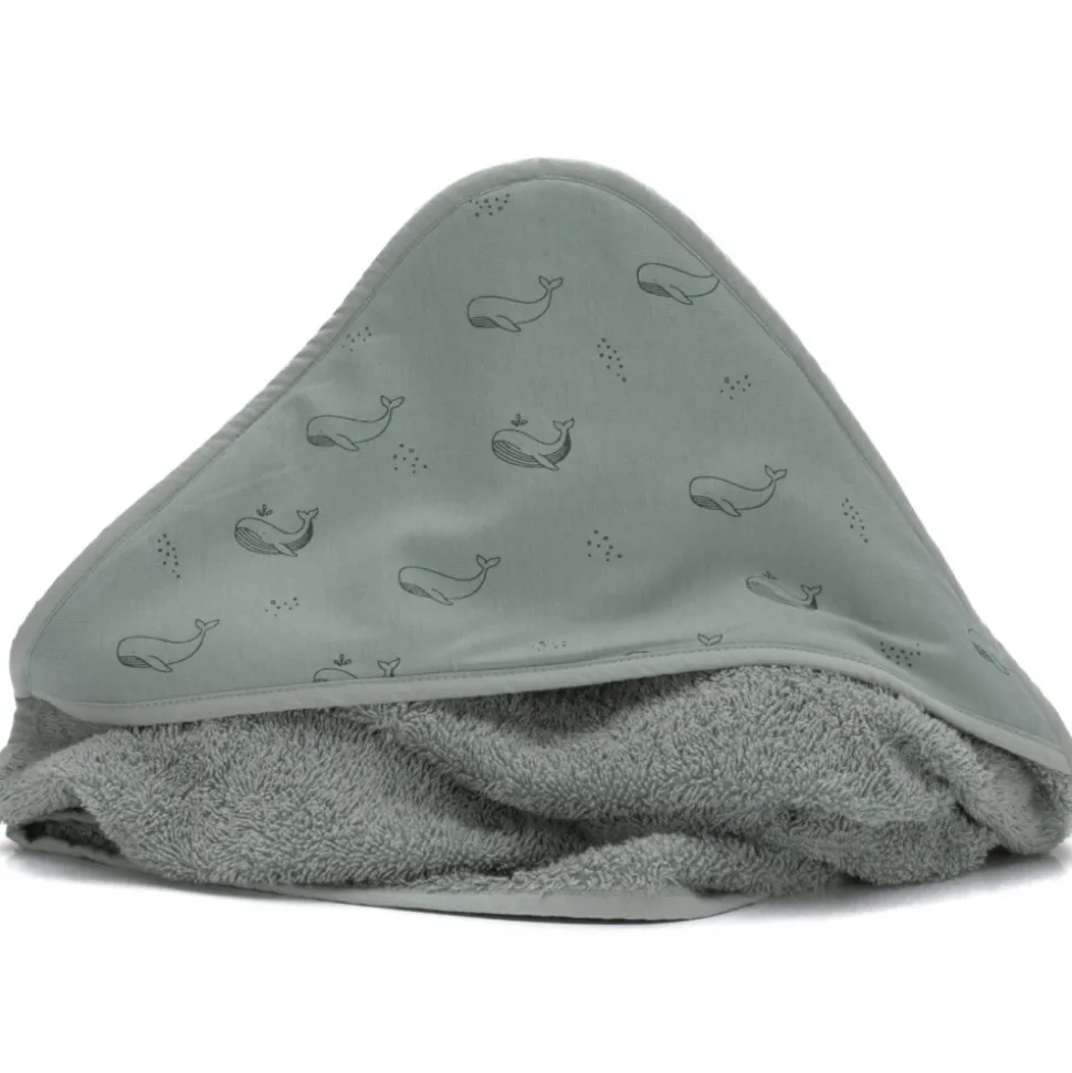 Serviette de bain enfant à capuche 75x75 cm, vert baleine