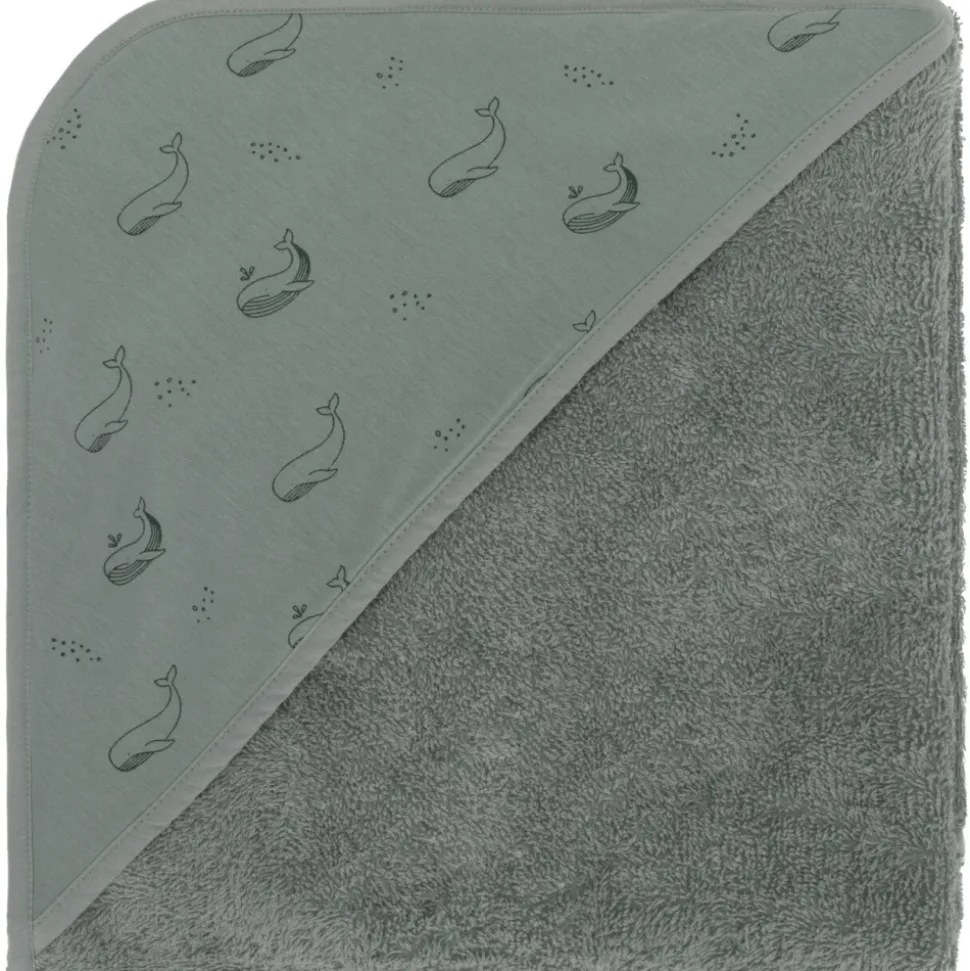 Serviette de bain enfant à capuche 75x75 cm, vert baleine
