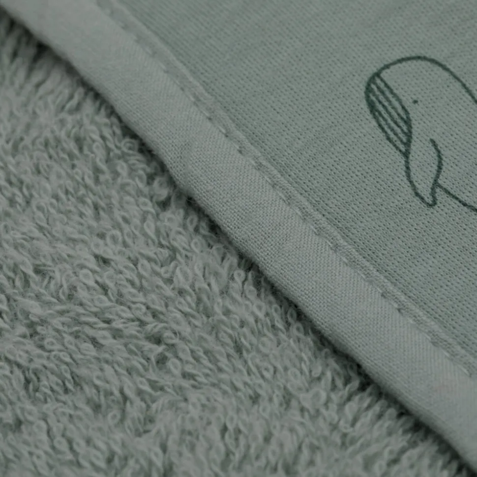 Serviette de bain enfant à capuche 75x75 cm, vert baleine