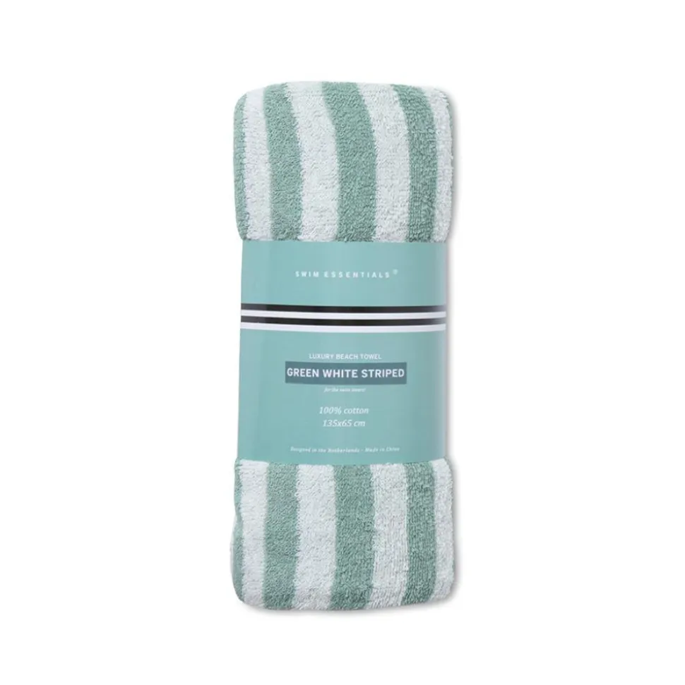 Serviette de plage coton 135 x 65 cm - rayures vertes