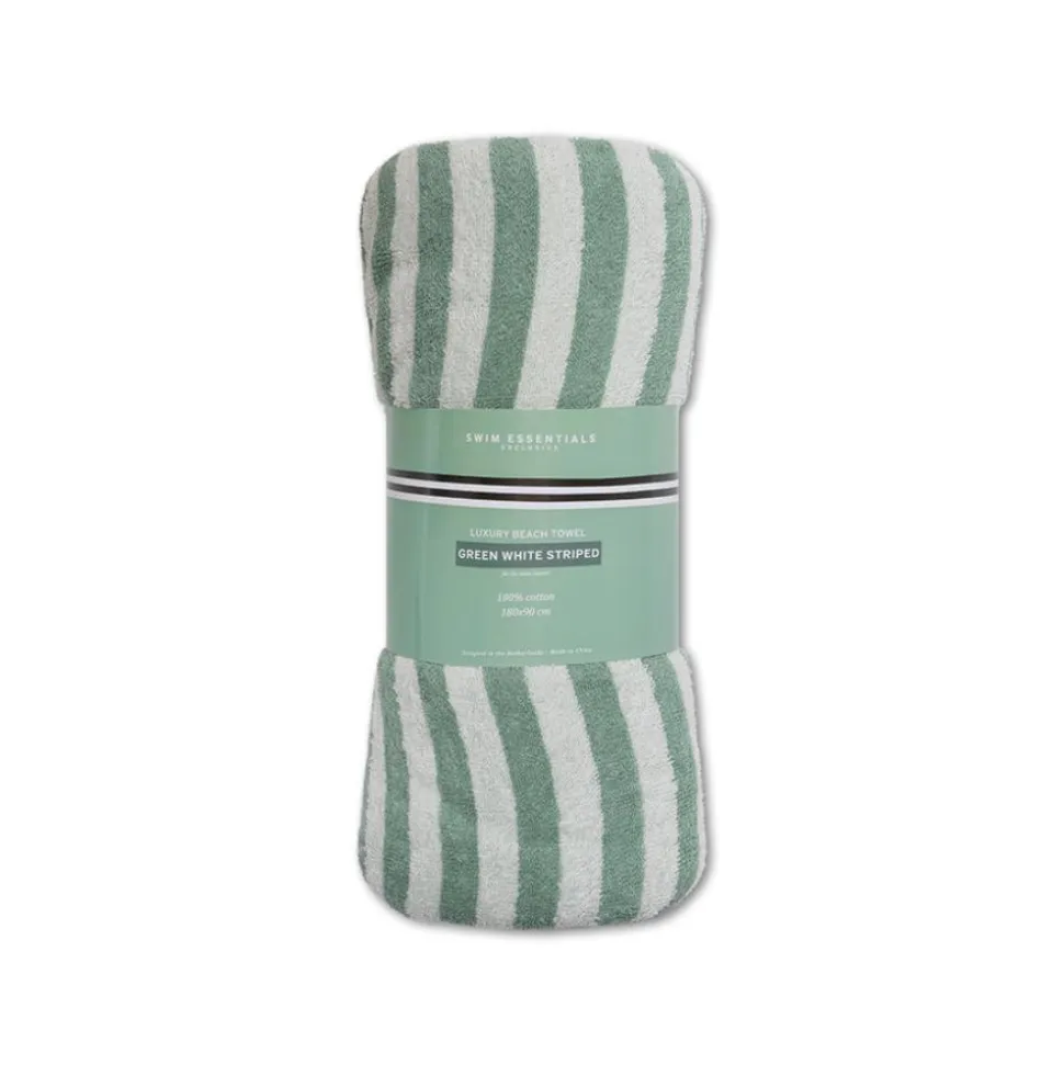 Serviette de plage coton 180 x 90 cm - rayures vertes