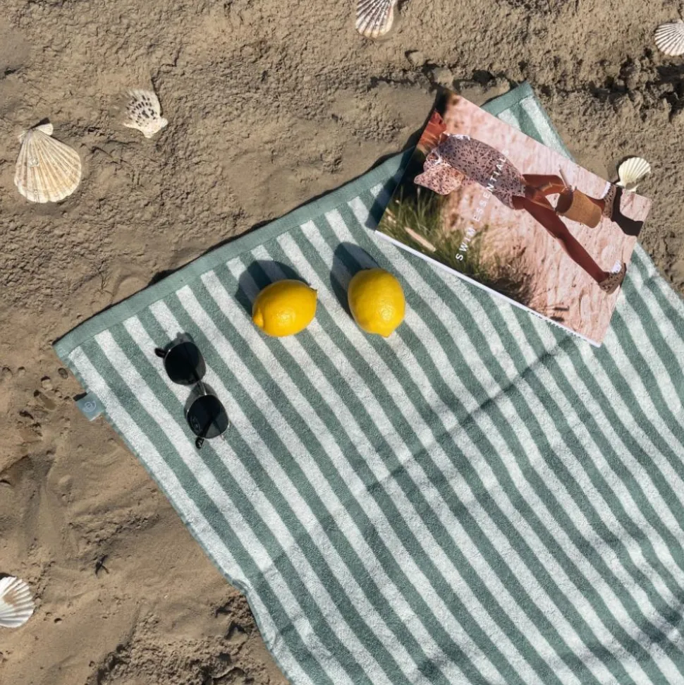 Serviette de plage coton 180 x 90 cm - rayures vertes