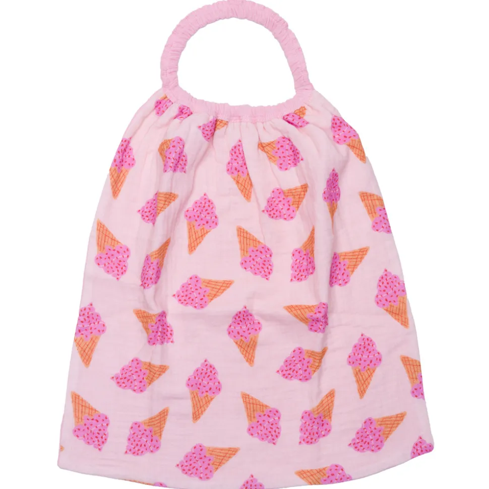 Serviette élastique enfant en double gaze de coton cornets de glace/ blush