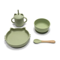 Set repas 4 pièces assiette, bol, tasse et cuillère vert